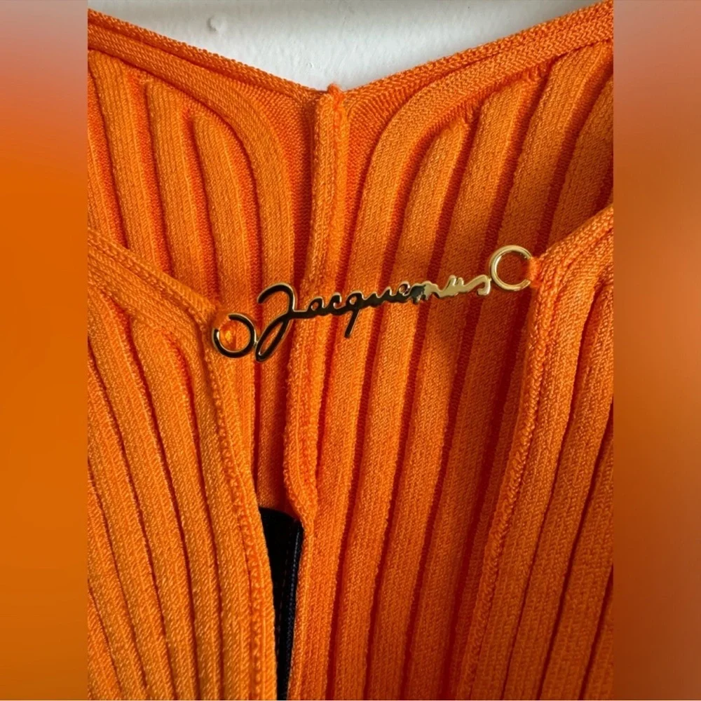 Jacquemus Orange Ribbed Long Sleeve Crop Top - Picture 6 of 10